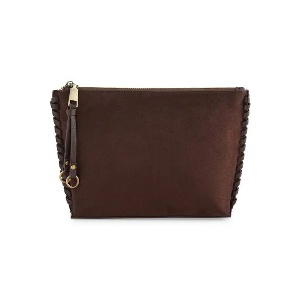 Shiraleah Piper Zip Pouch Case Chocolate Suede NWT Minimalist Quiet Luxury Brown